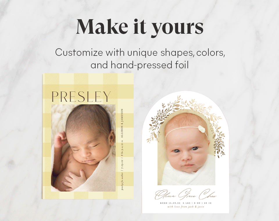Print baby sales announcement cards